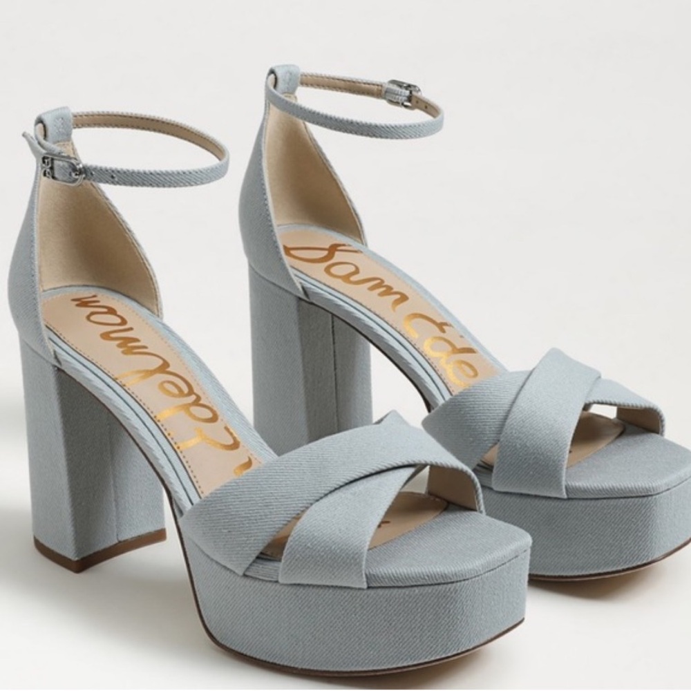 Sam Edelman Jullian Blue Denim Platform Sandals NIB